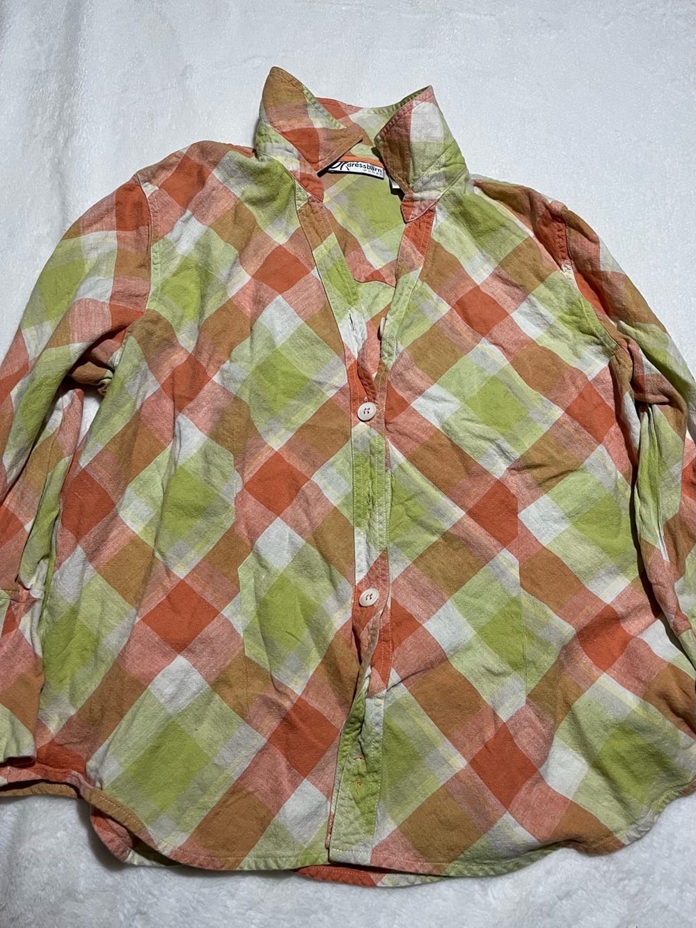Vintage Dress Barn Plaid Button-Up Shirt in Orange, Green & White